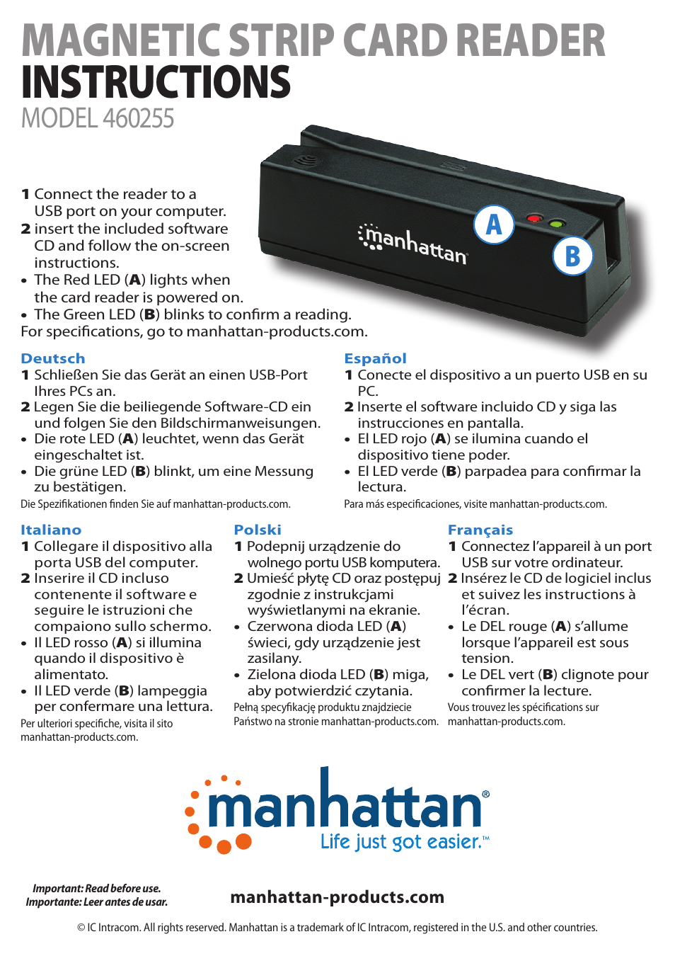 Magnetic strip card reader instructions | Manhattan 460255 Magnetic Strip Card Reader - Quick Install (Multi) User Manual | Page 2 / 2