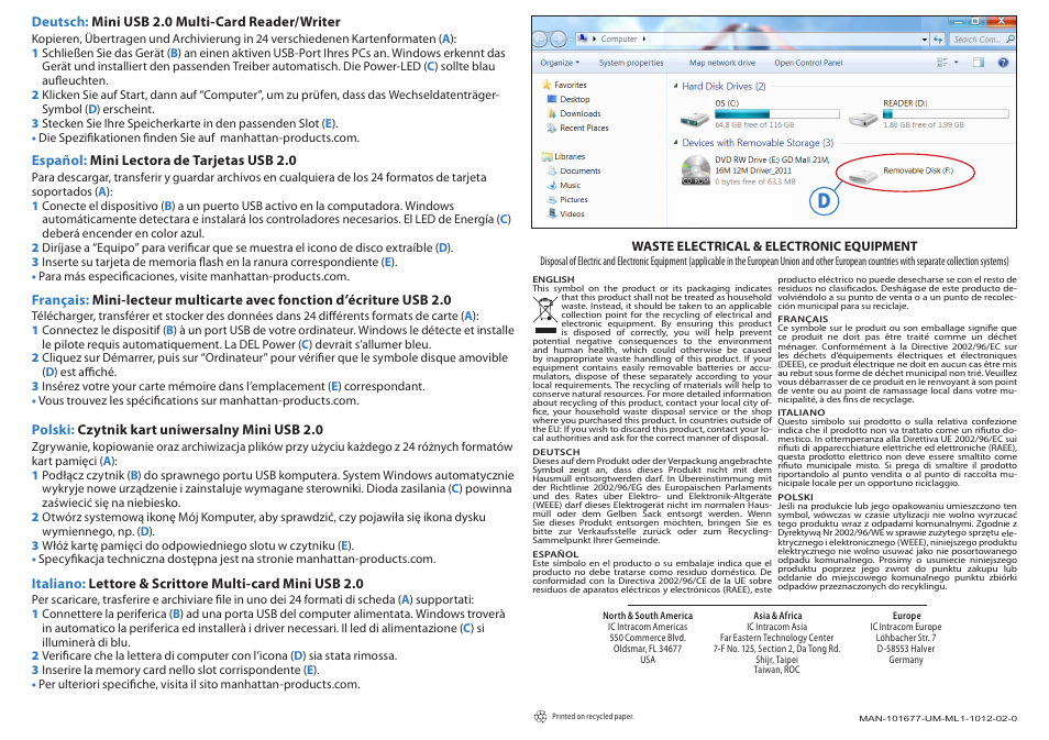 Manhattan 101677 Mini USB 2.0 Multi-Card Reader & Writer - Quick Install (Multi) User Manual | Page 2 / 2