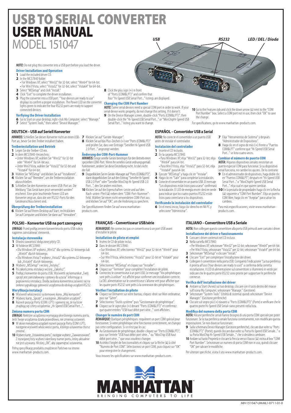 Manhattan 151047 USB to Serial Converter - Manual (Multi) User Manual | 2 pages