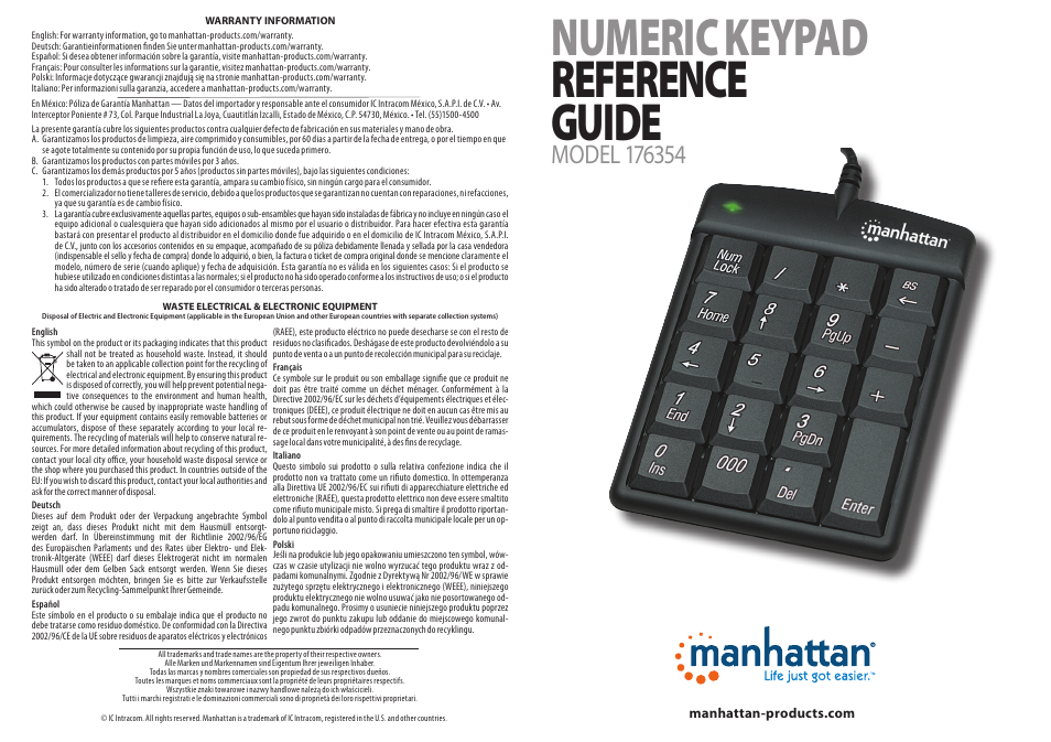 Manhattan 176354 Numeric Keypad - Quick Install (Multi) User Manual | 2 pages