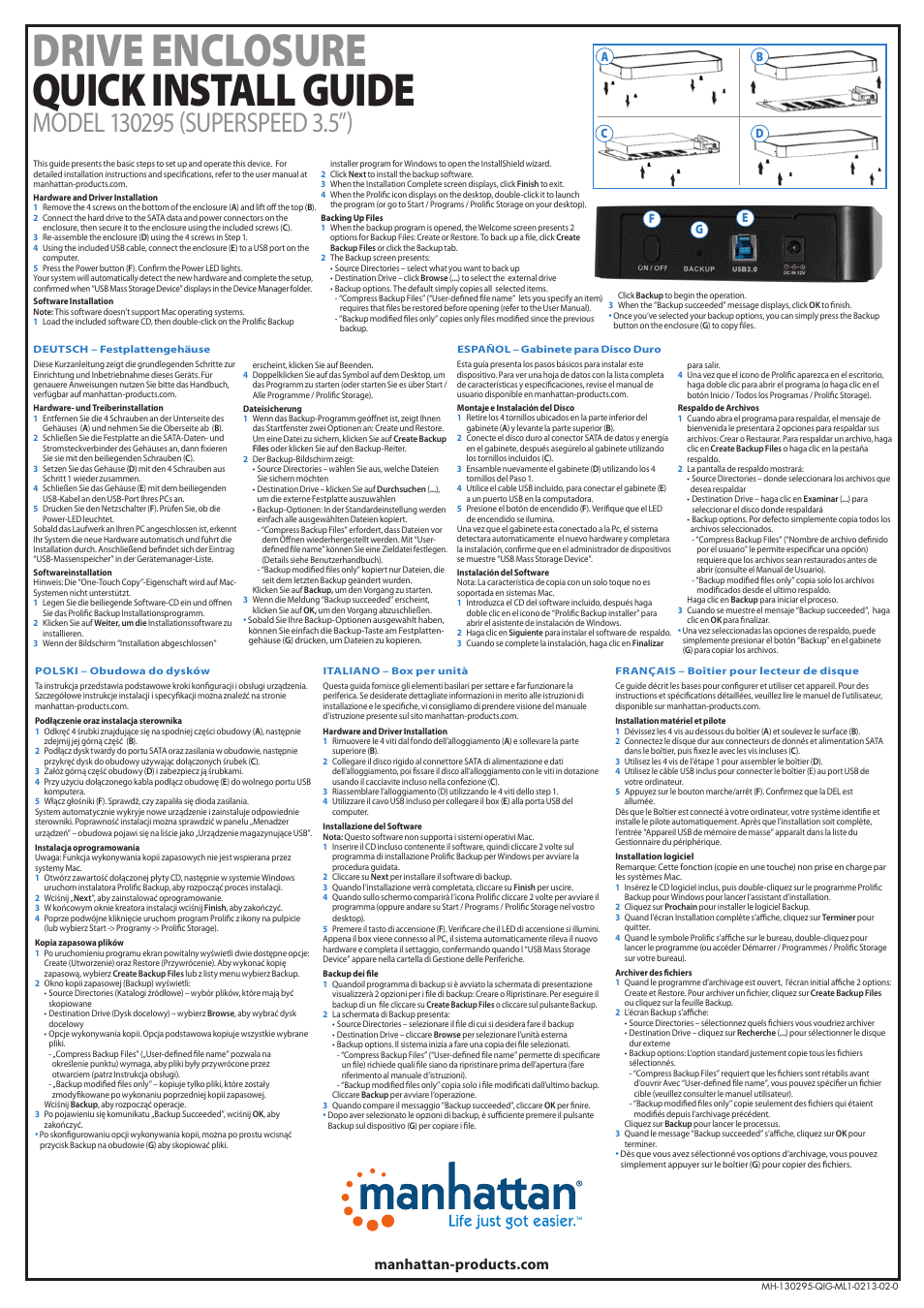 Manhattan 130295 Drive Enclosure - Quick Install (Multi) User Manual | 2 pages