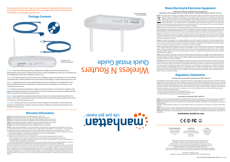 Manhattan 525466 150N Wireless Router - Quick Install (Multi) User Manual | 2 pages