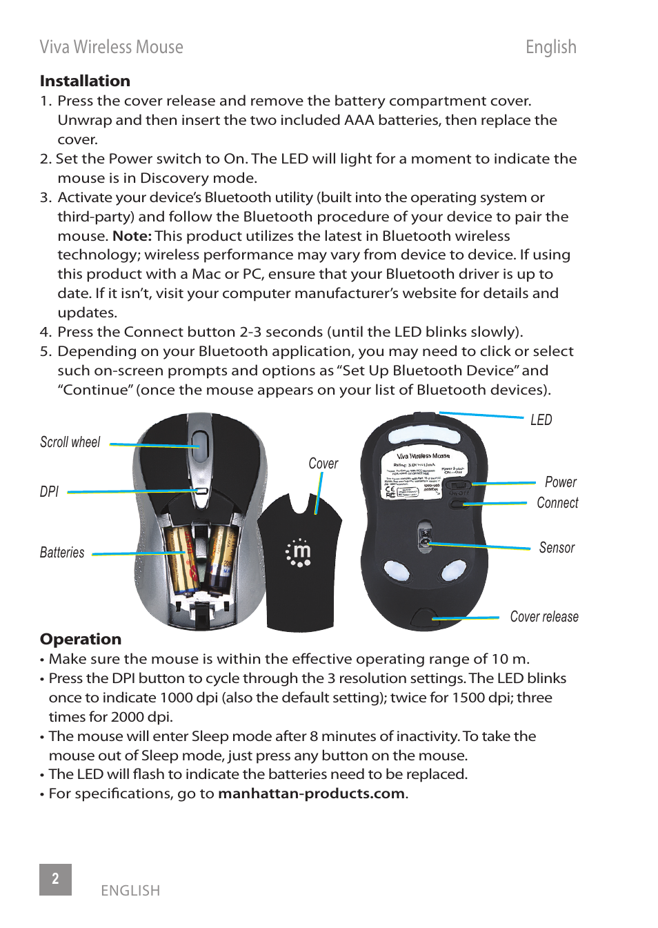Viva wireless mouse english | Manhattan 178235 Viva Wireless Mouse - Quick Install (Multi) User Manual | Page 2 / 12