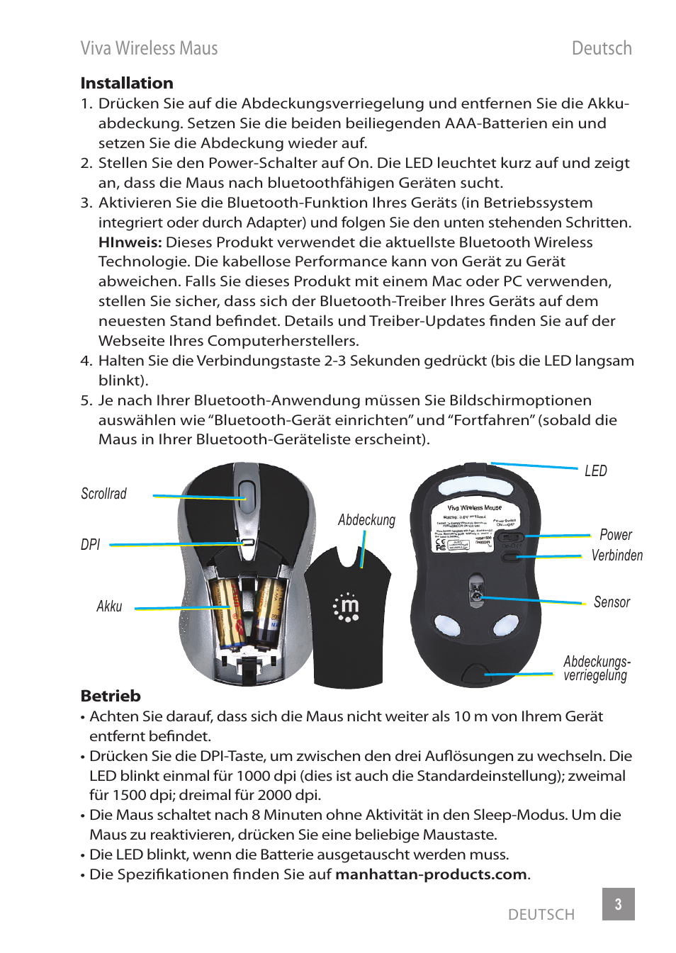 Viva wireless maus deutsch | Manhattan 178235 Viva Wireless Mouse - Quick Install (Multi) User Manual | Page 3 / 12