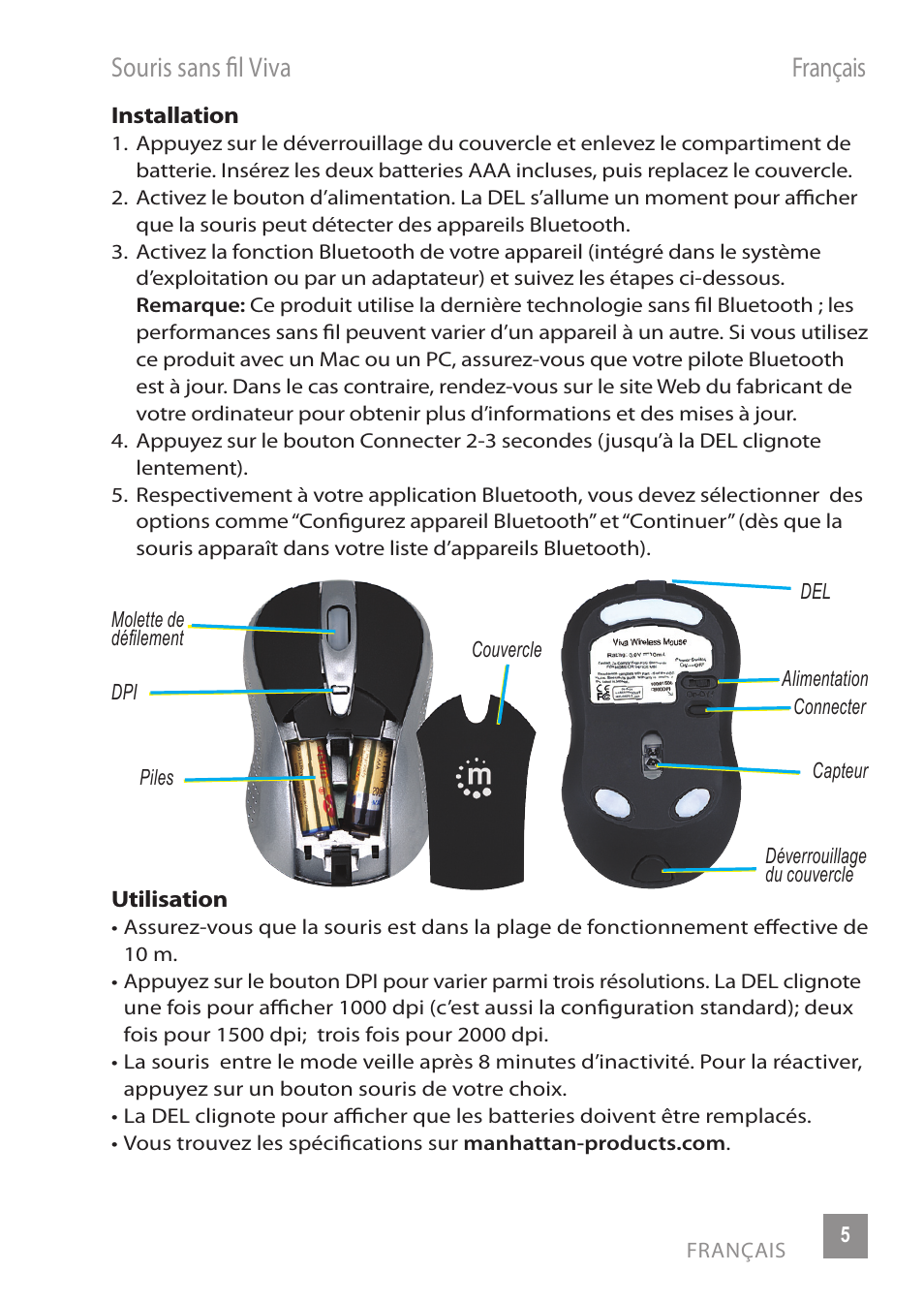 Souris sans fil viva français | Manhattan 178235 Viva Wireless Mouse - Quick Install (Multi) User Manual | Page 5 / 12