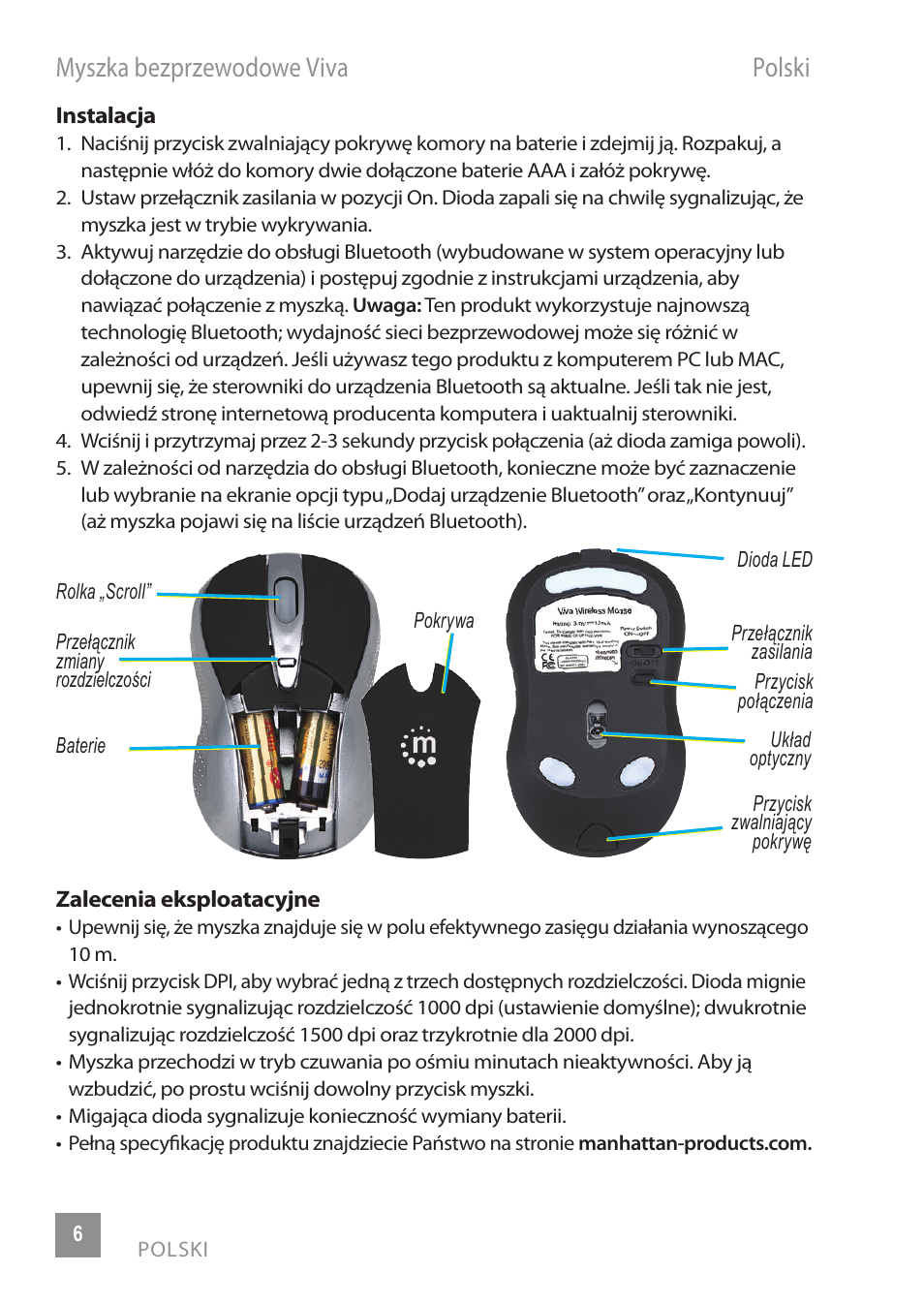 Myszka bezprzewodowe viva polski | Manhattan 178235 Viva Wireless Mouse - Quick Install (Multi) User Manual | Page 6 / 12