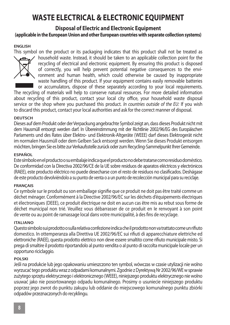 Waste electrical & electronic equipment | Manhattan 178235 Viva Wireless Mouse - Quick Install (Multi) User Manual | Page 8 / 12