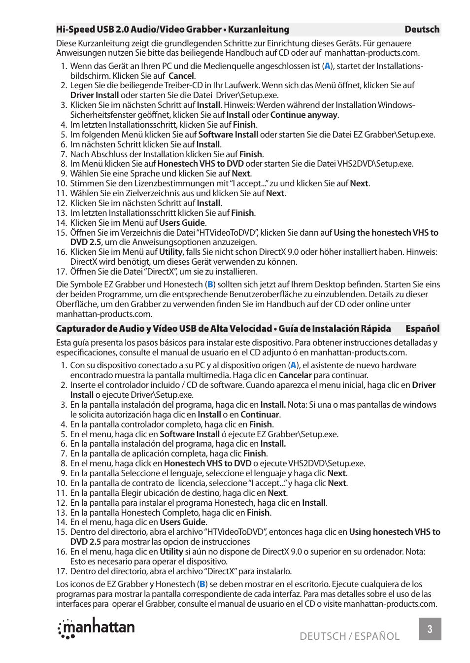 Deutsch / español 3 | Manhattan 161336 Hi-Speed USB Audio_Video Grabber - Quick Install (Multi) User Manual | Page 3 / 8