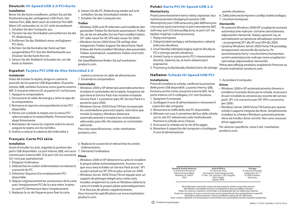 Italiano | Manhattan 171557 Hi-Speed USB PCI Card - Quick Install (Multi) User Manual | Page 2 / 2