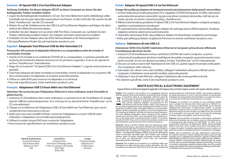 Manhattan 506731 USB 2.0 Fast Ethernet Adapter - Quick Install (Multi) User Manual | Page 2 / 2