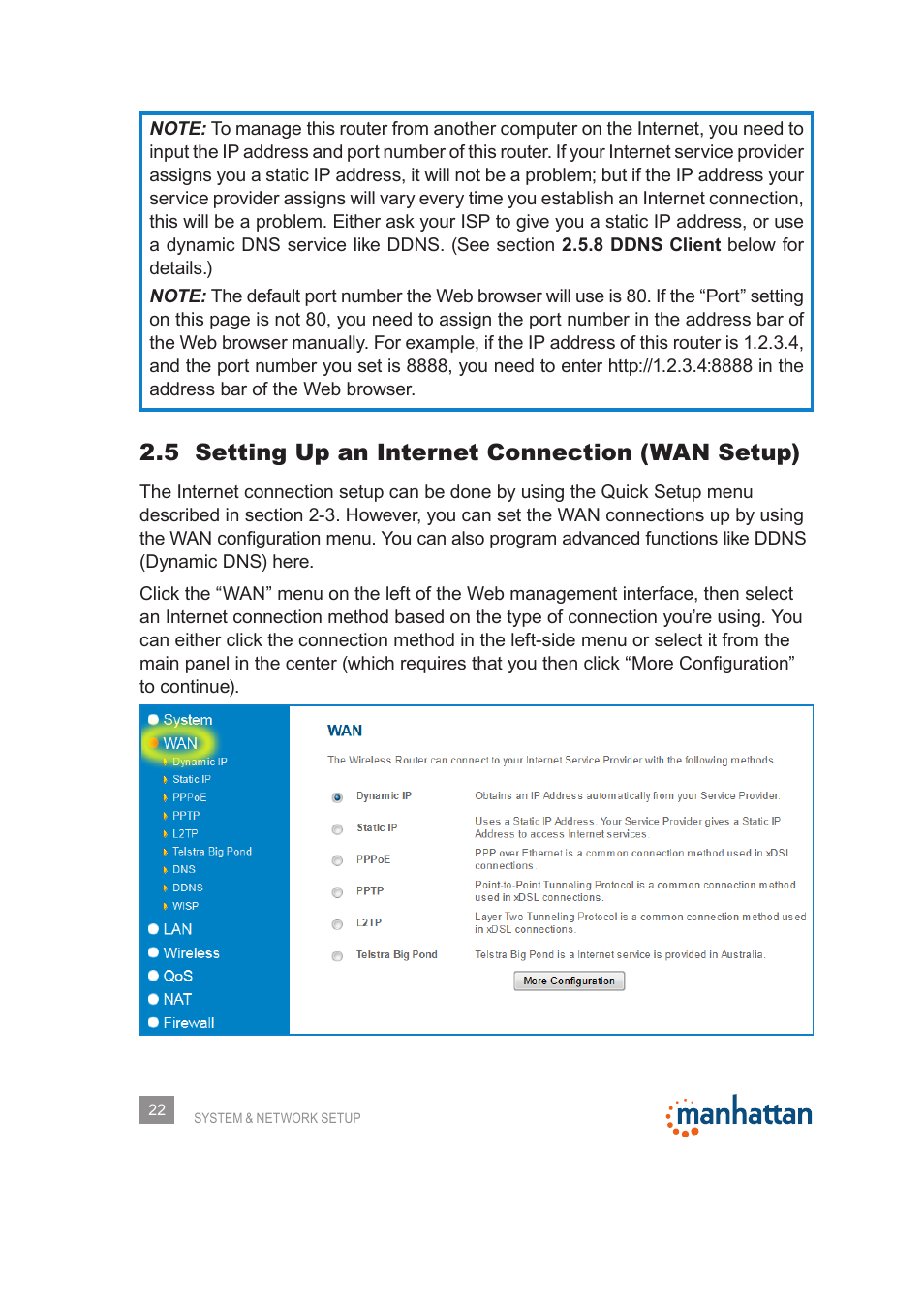 5 setting up an internet connection (wan setup) | Manhattan 525480 150N Wireless Router - Manual User Manual | Page 22 / 64