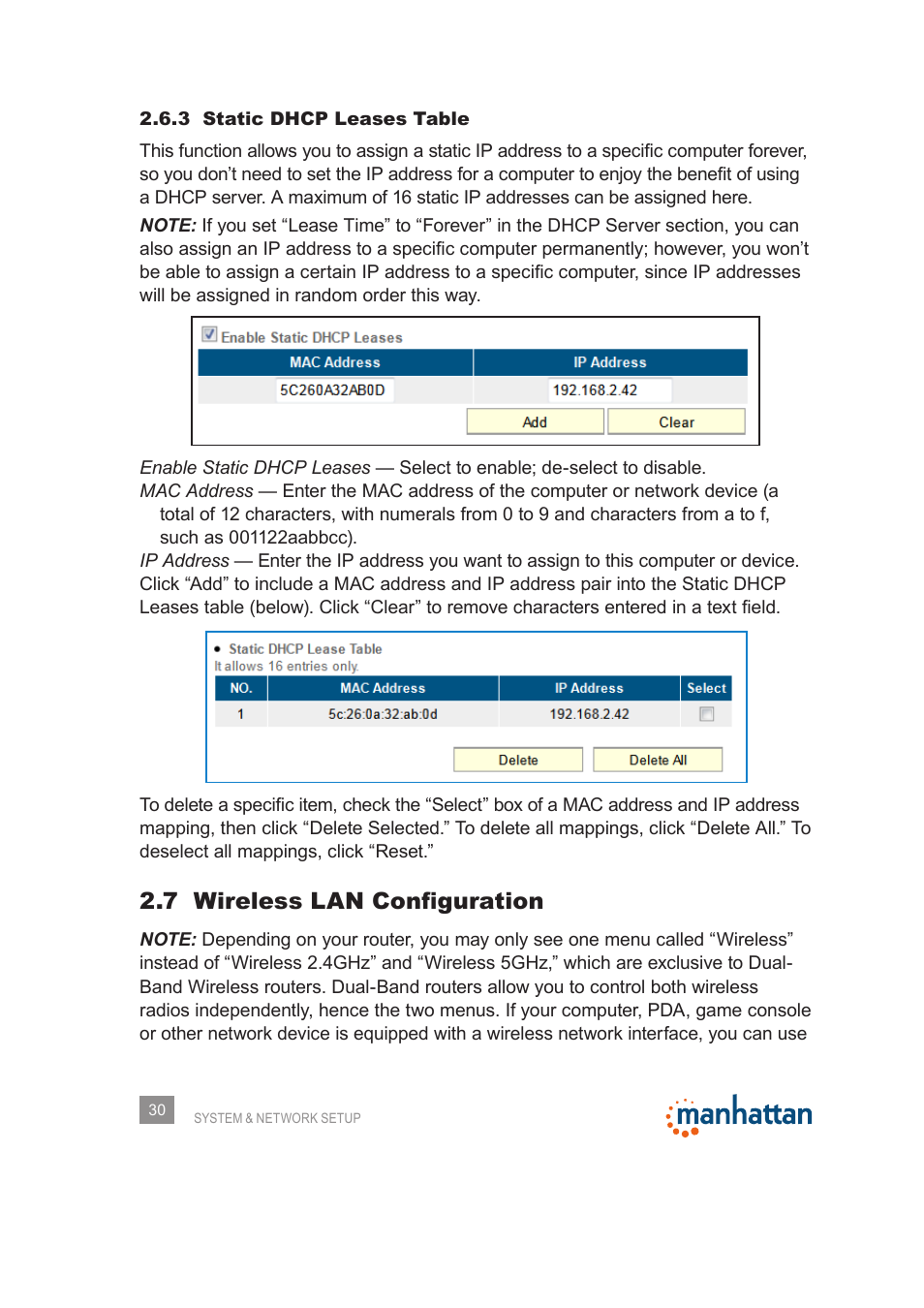 7 wireless lan configuration | Manhattan 525480 150N Wireless Router - Manual User Manual | Page 30 / 64