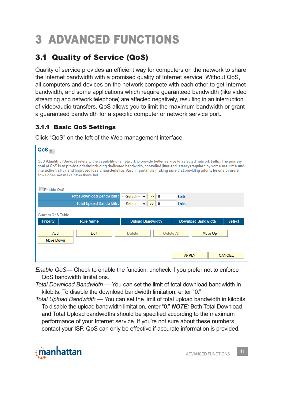 3 advanced functions, 1 quality of service (qos) | Manhattan 525480 150N Wireless Router - Manual User Manual | Page 41 / 64