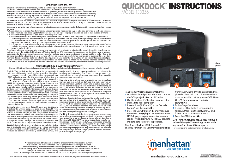 Manhattan 130356 QuickDock - Quick Install (Multi) User Manual | 2 pages