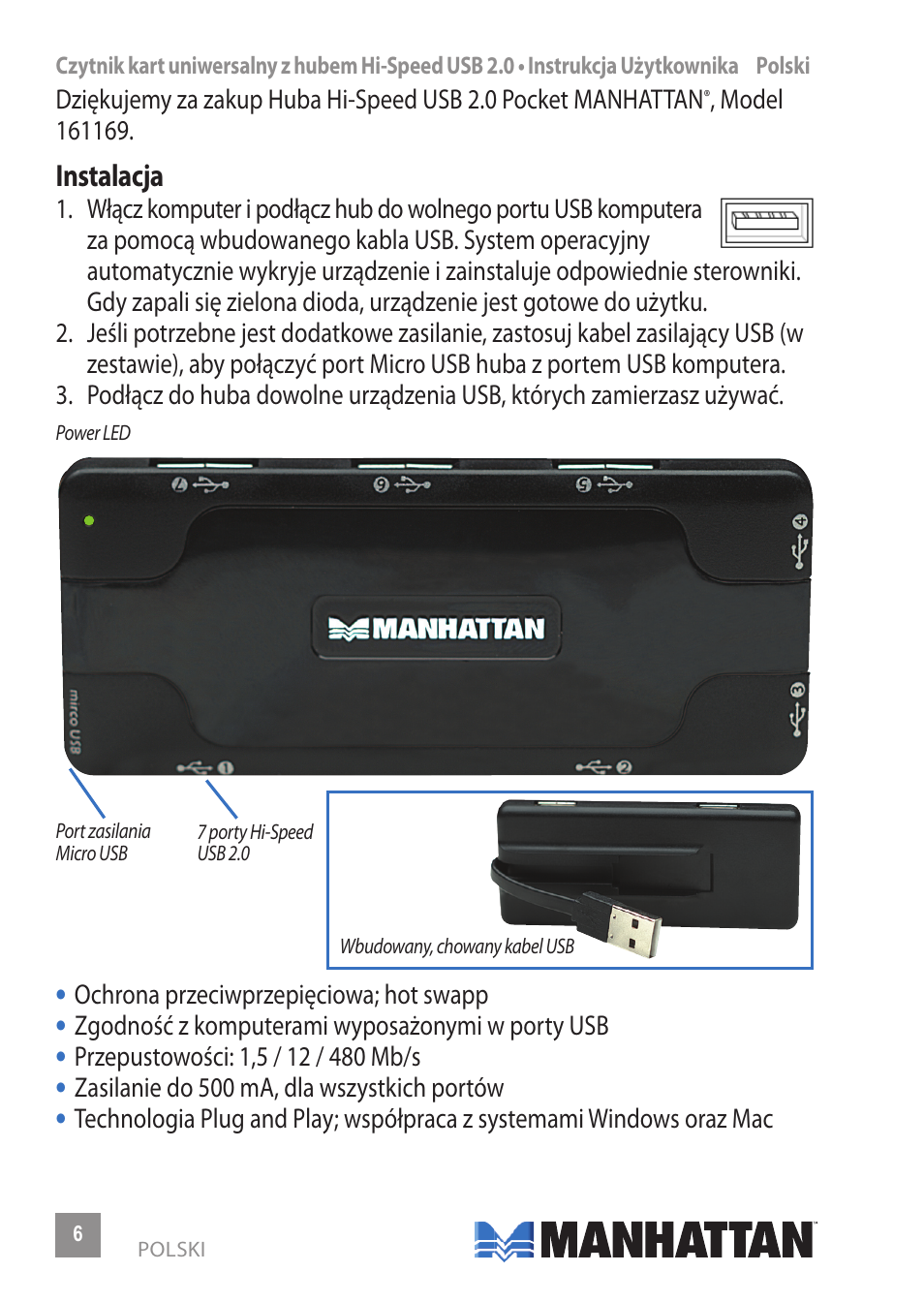 Manhattan 161169 Hi-Speed USB Pocket Hub - Manual (Multi) User Manual | Page 6 / 12