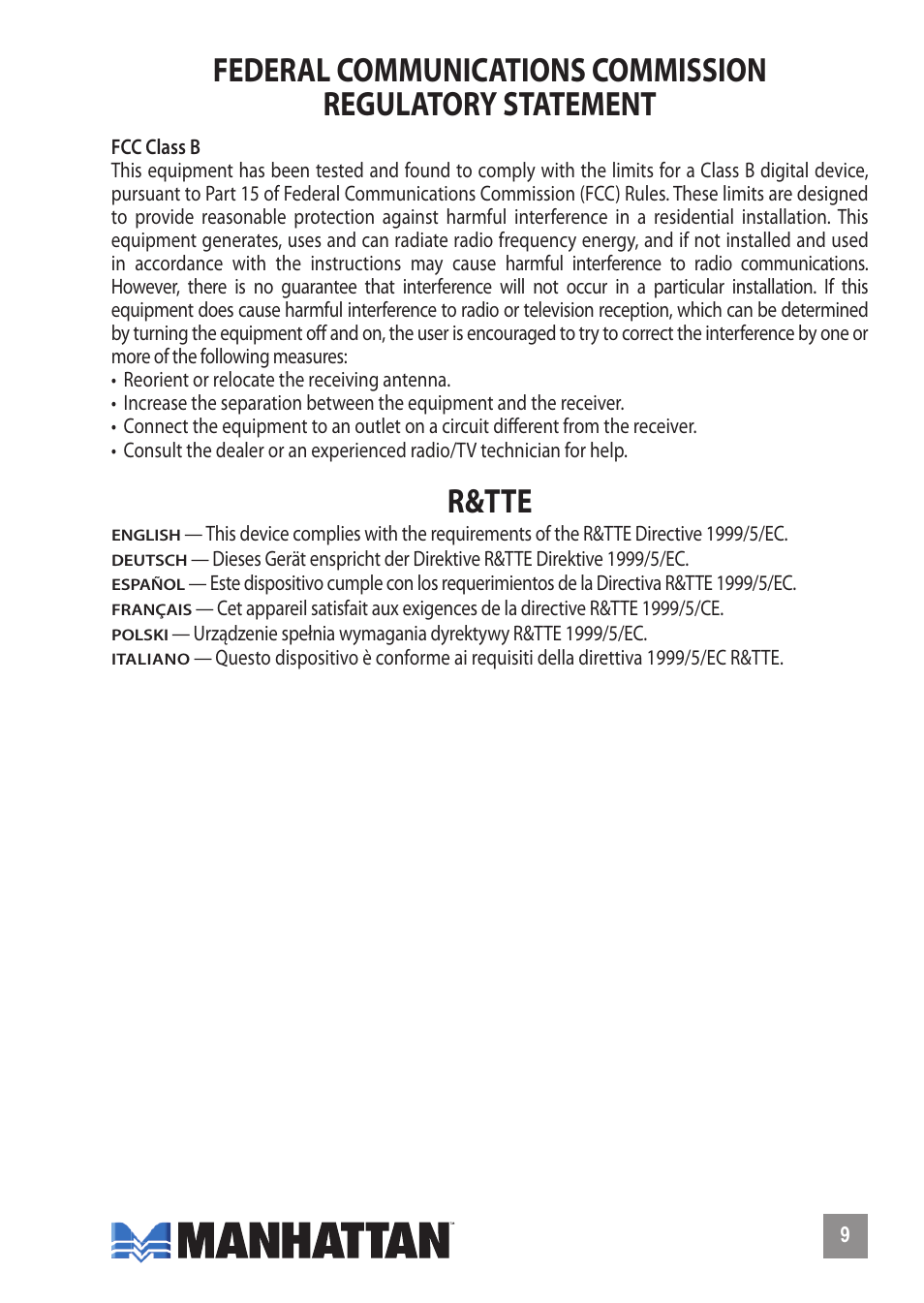R&tte | Manhattan 161169 Hi-Speed USB Pocket Hub - Manual (Multi) User Manual | Page 9 / 12
