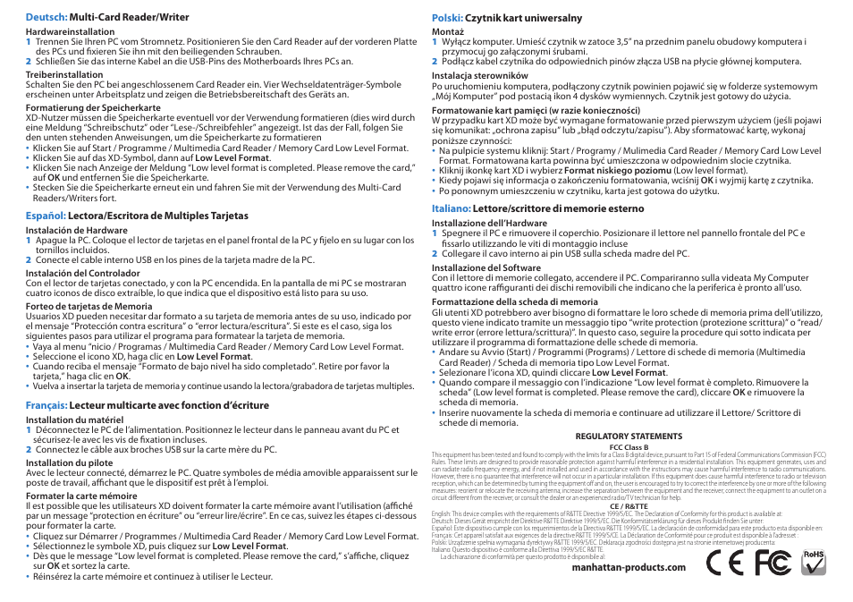 Manhattan 100915 Multi-Card Reader_Writer - Quick Install (Multi) User Manual | Page 2 / 2
