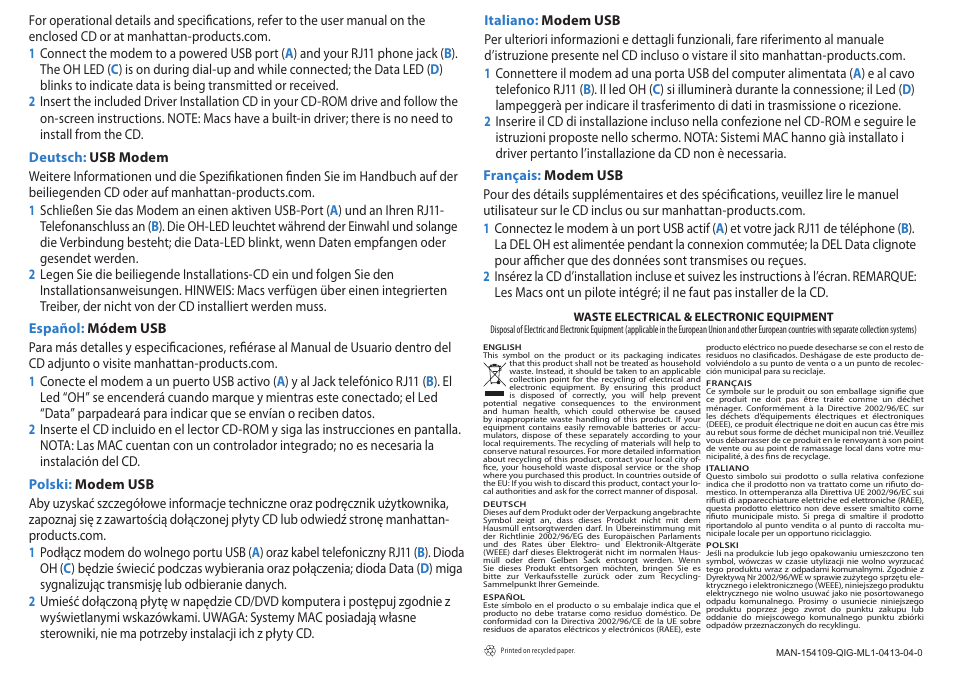 Manhattan 154109 USB Modem - Quick Install (Multi) User Manual | Page 2 / 2