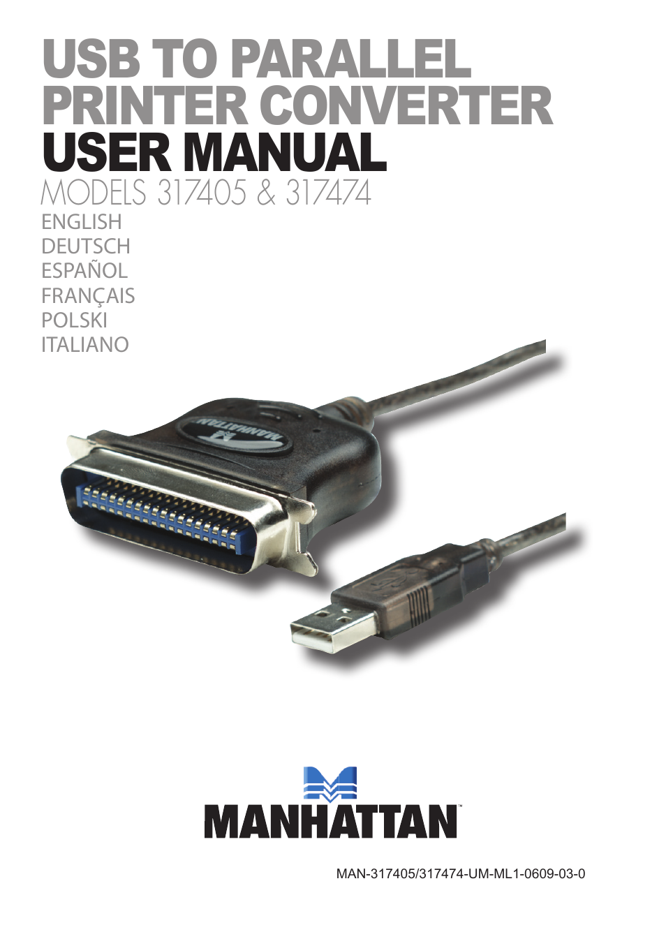 Manhattan 317474 USB to Parallel Printer Converter - Manual (Multi) User Manual | 8 pages