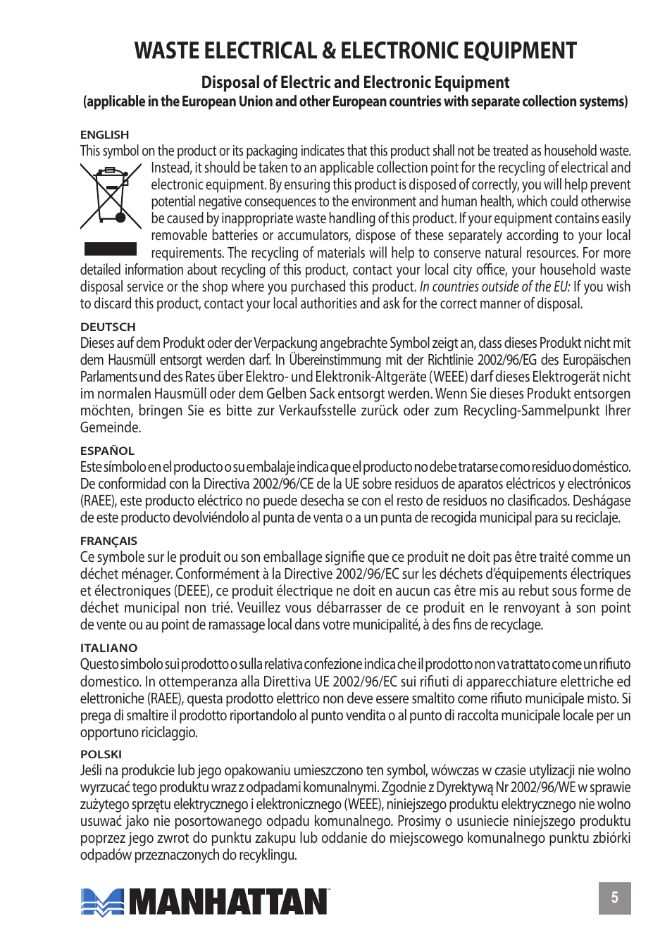Waste electrical & electronic equipment | Manhattan 317474 USB to Parallel Printer Converter - Manual (Multi) User Manual | Page 5 / 8