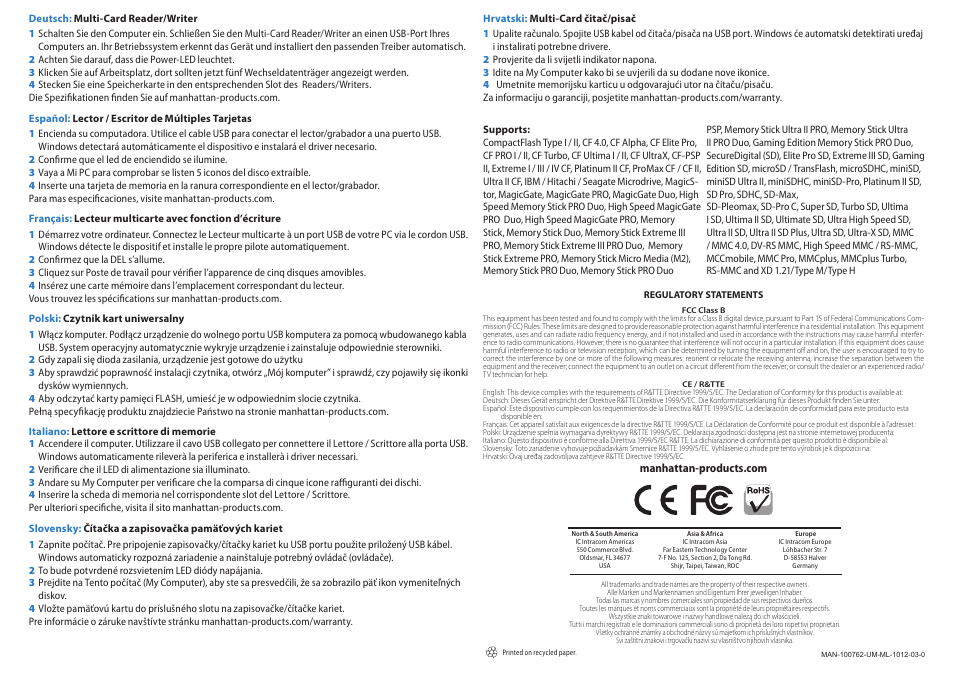 Manhattan 100762 Multi-Card Reader_Writer - Quick Install (Multi) User Manual | Page 2 / 2