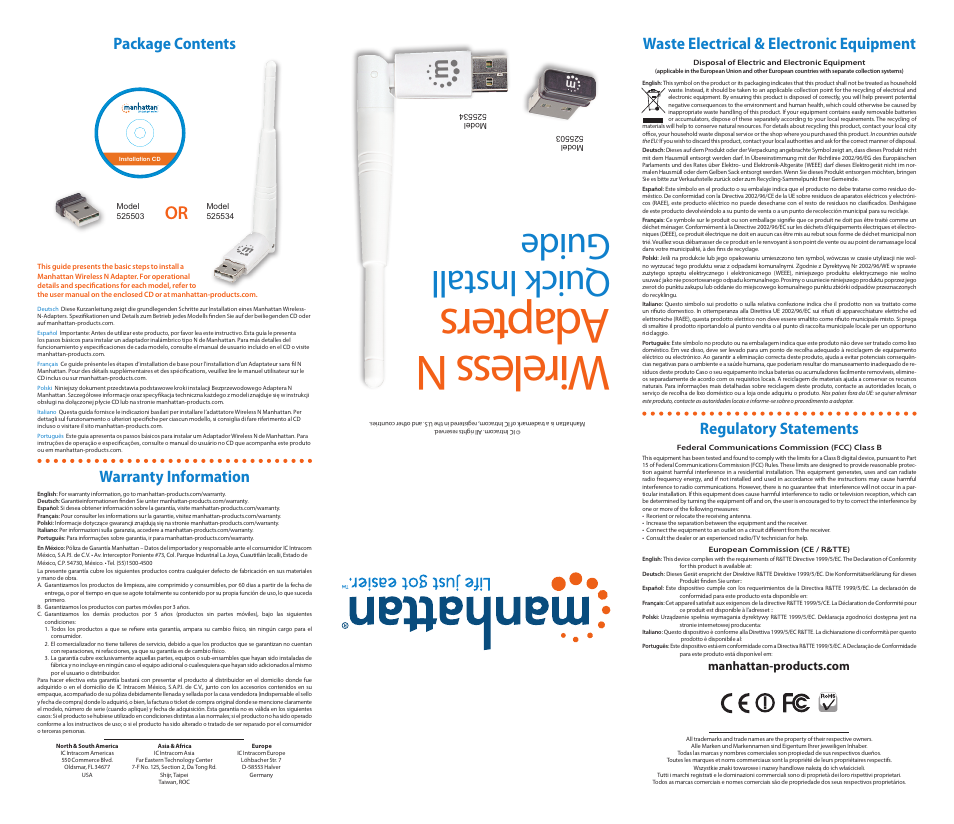 Manhattan 525534 Range+ 300N Adapter - Quick Install (Multi) User Manual | 2 pages
