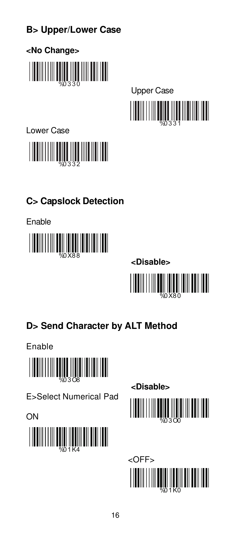 B> upper/lower case, C> capslock detection, D> send character by alt method | Manhattan 401517 Contact CCD Barcode Scanner - Programming Manual User Manual | Page 19 / 80