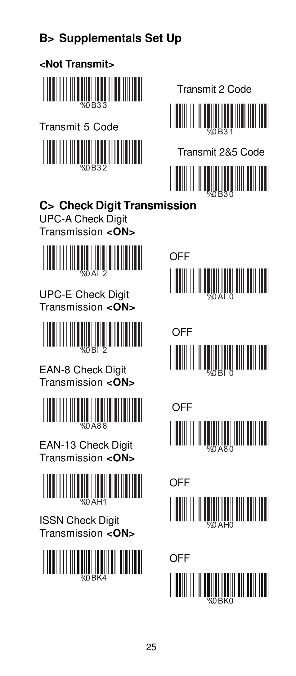 B> supplementals set up, C> check digit transmission | Manhattan 401517 Contact CCD Barcode Scanner - Programming Manual User Manual | Page 28 / 80