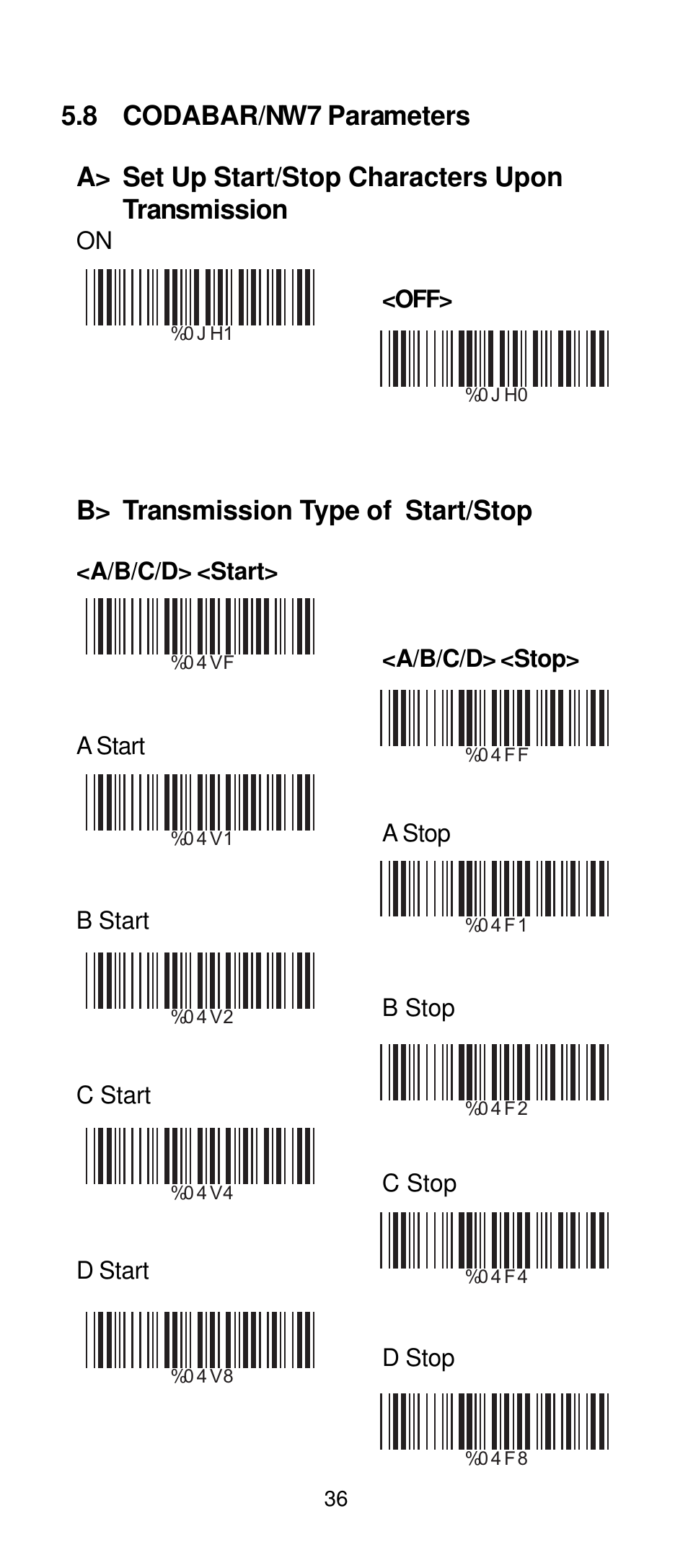 B> transmission type of start/stop | Manhattan 401517 Contact CCD Barcode Scanner - Programming Manual User Manual | Page 39 / 80