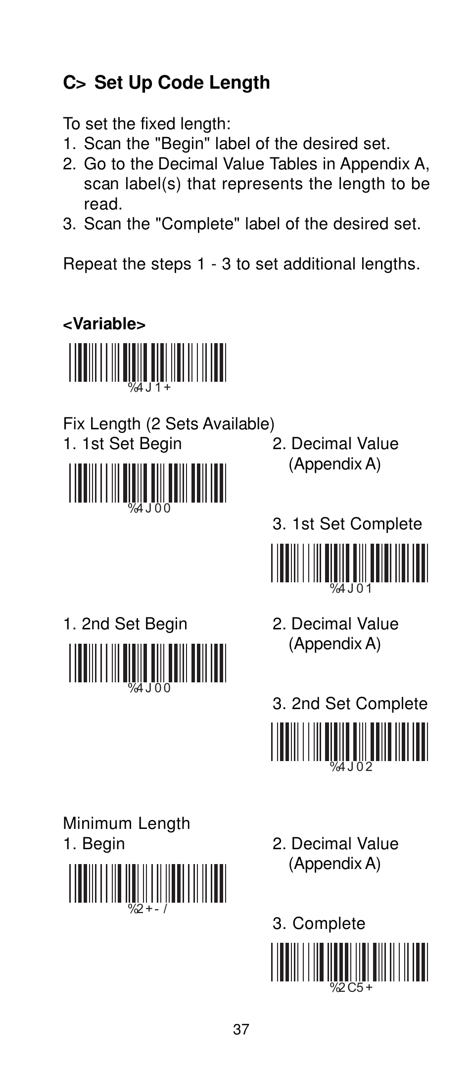 C> set up code length | Manhattan 401517 Contact CCD Barcode Scanner - Programming Manual User Manual | Page 40 / 80