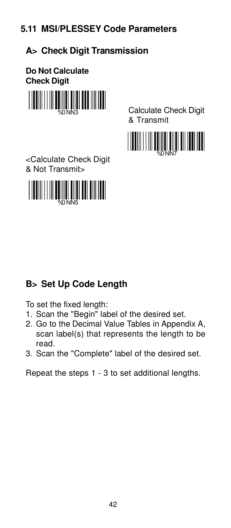 B> set up code length | Manhattan 401517 Contact CCD Barcode Scanner - Programming Manual User Manual | Page 45 / 80