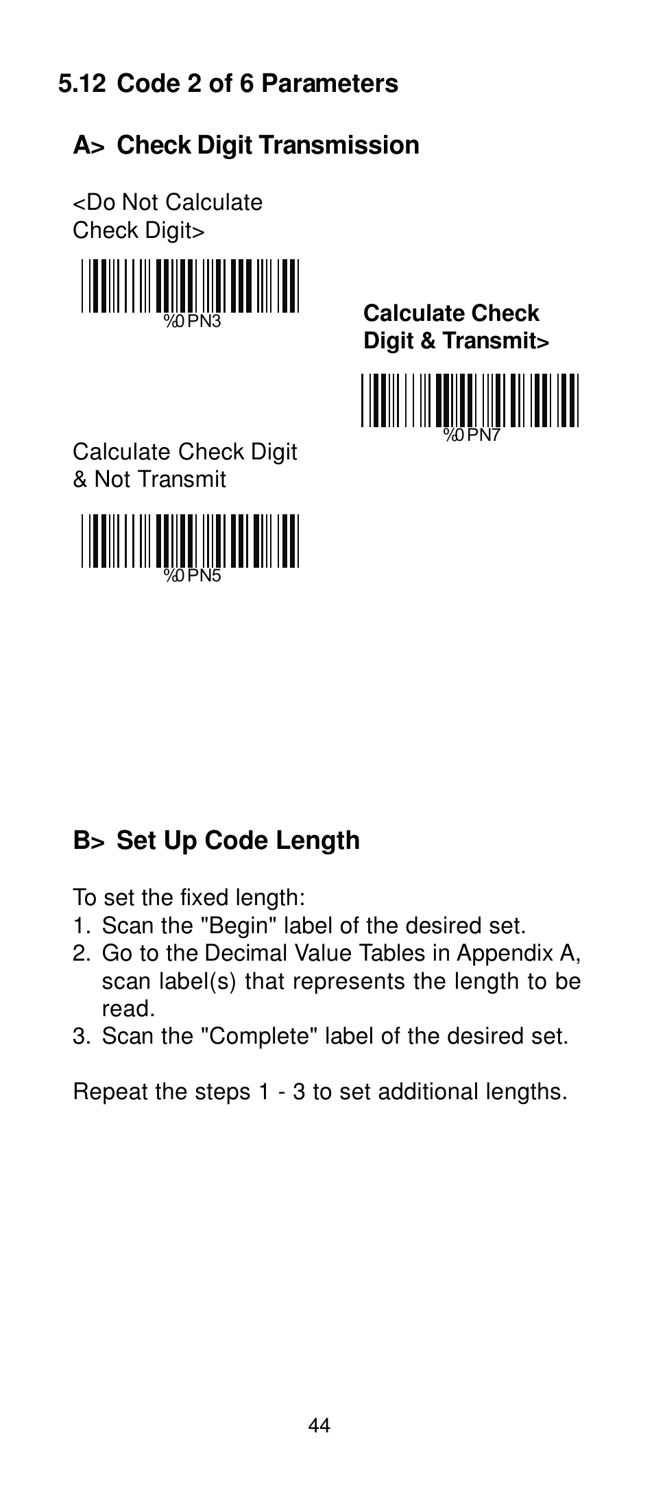B> set up code length | Manhattan 401517 Contact CCD Barcode Scanner - Programming Manual User Manual | Page 47 / 80