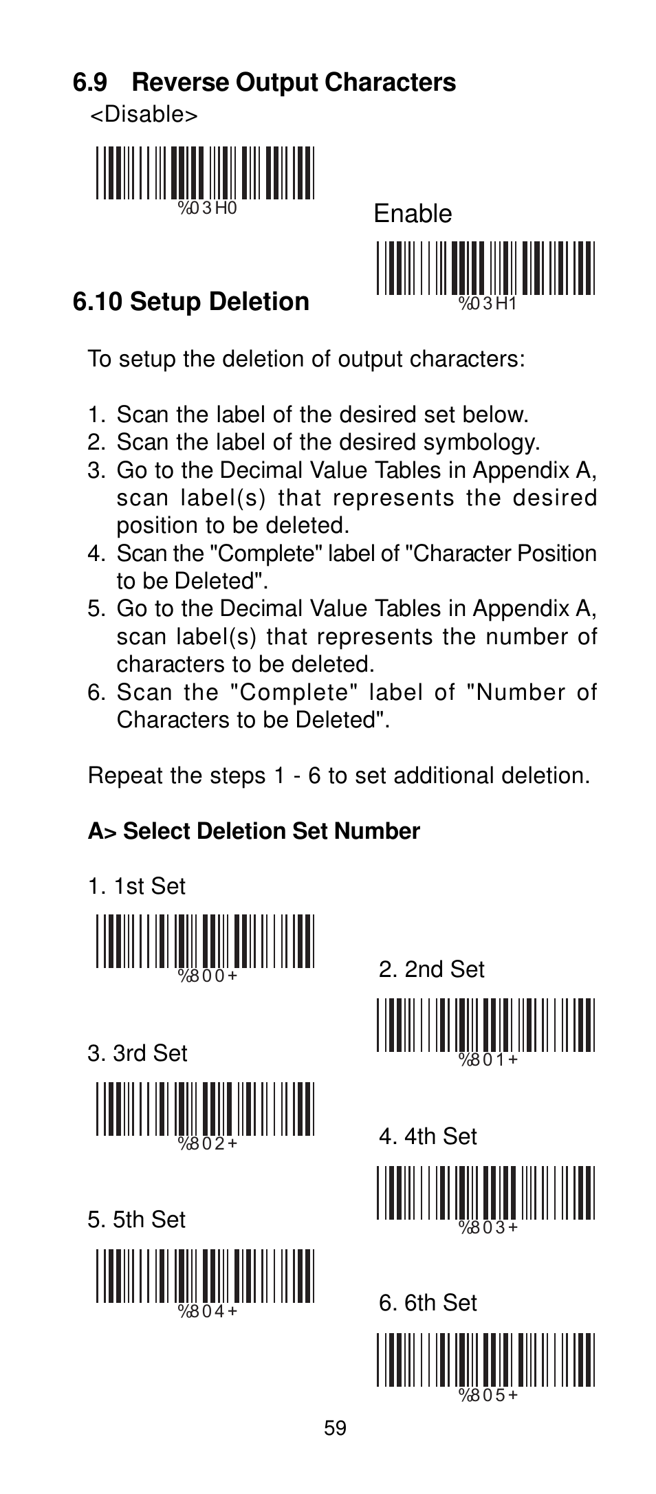 9 reverse output characters, Enable 6.10 setup deletion | Manhattan 401517 Contact CCD Barcode Scanner - Programming Manual User Manual | Page 62 / 80