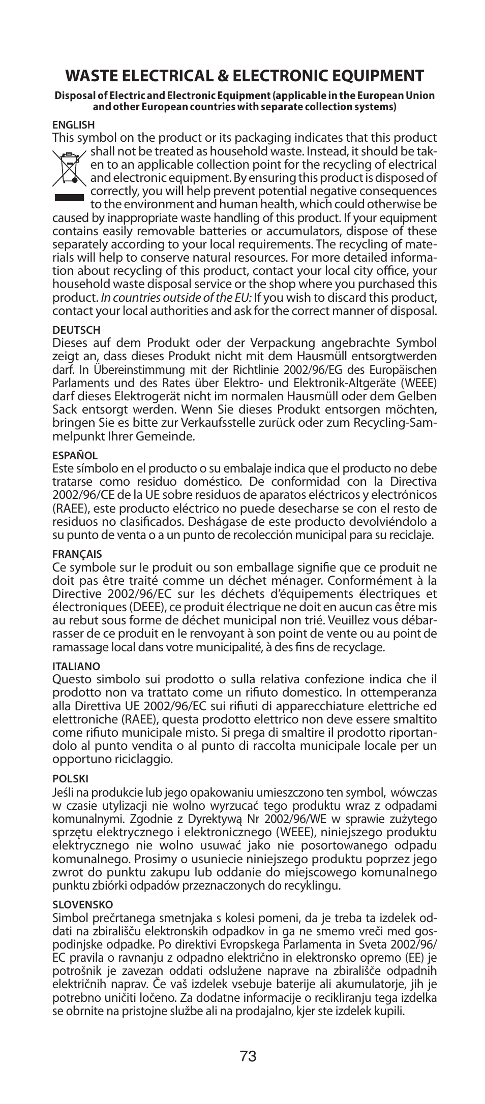 Waste electrical & electronic equipment | Manhattan 401517 Contact CCD Barcode Scanner - Programming Manual User Manual | Page 75 / 80