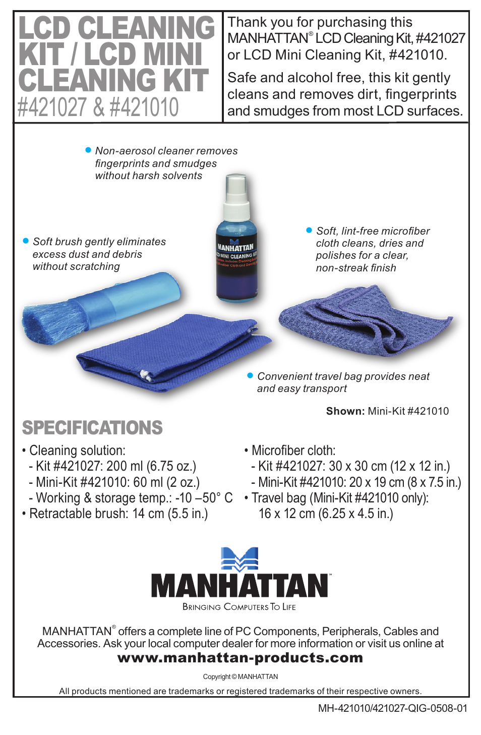 Manhattan 421010 LCD Cleaning Kit - Reference User Manual | 1 page