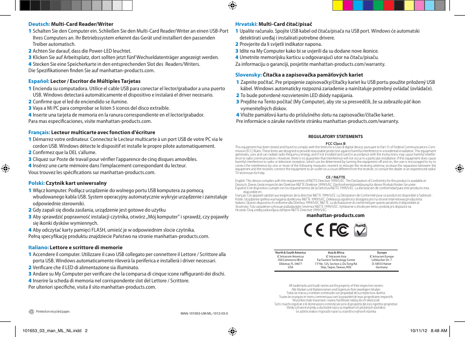 Manhattan 101653 Multi-Card Reader & Writer - Quick Install (Multi) User Manual | Page 2 / 2