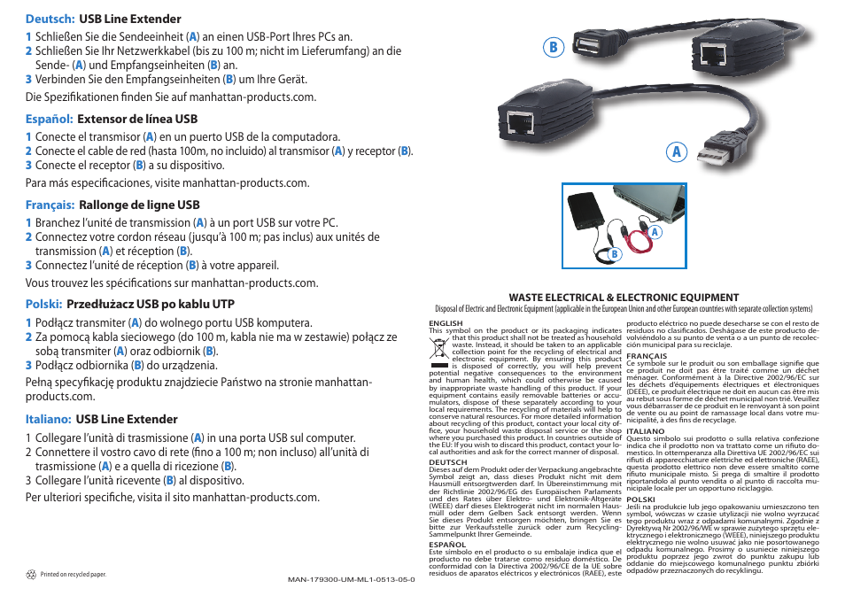 Manhattan 179300 USB Line Extender - Quick Install (Multi) User Manual | Page 2 / 2