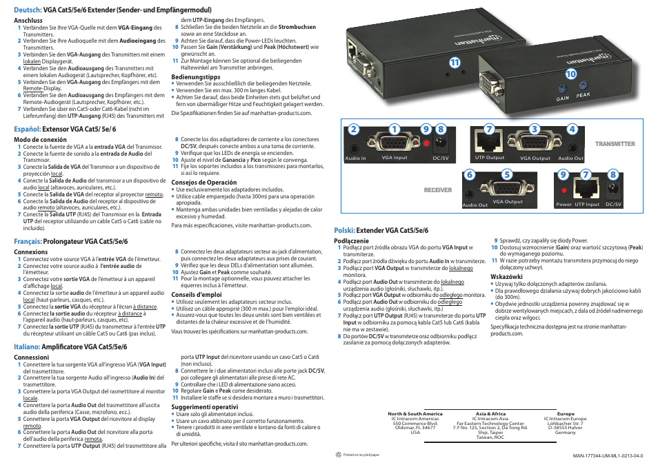 Manhattan 177344 VGA Cat5_5e_6 Extender - Quick Install (Multi) User Manual | Page 2 / 2