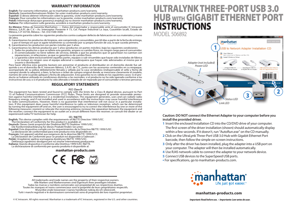 Manhattan 506892 UltraLynk - Quick Install (Multi) User Manual | 2 pages