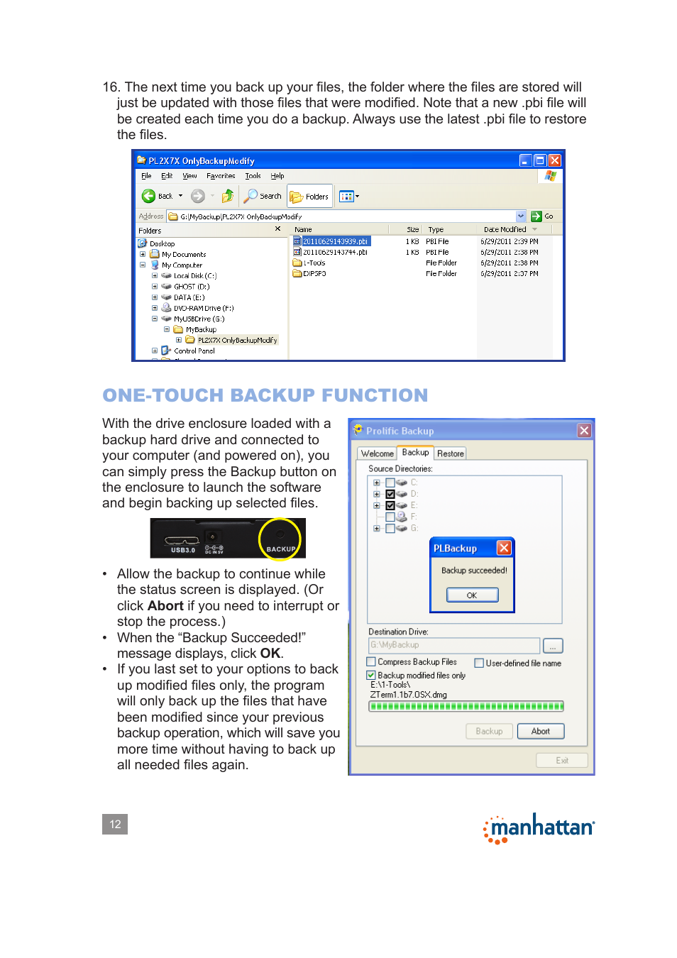 One-touch backup function | Manhattan 130295 Drive Enclosure - Manual User Manual | Page 12 / 17