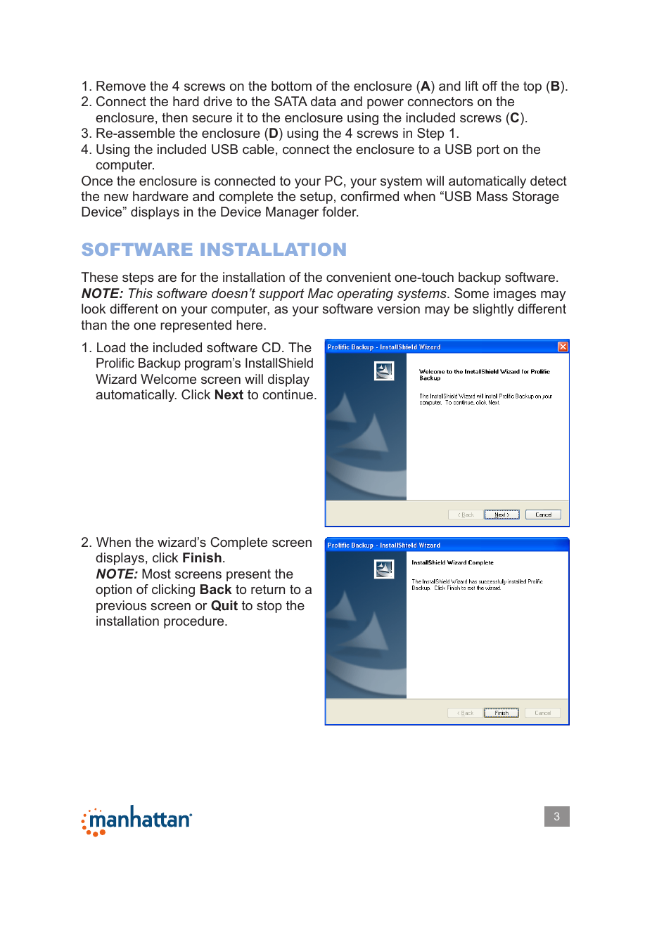 Software installation | Manhattan 130295 Drive Enclosure - Manual User Manual | Page 3 / 17