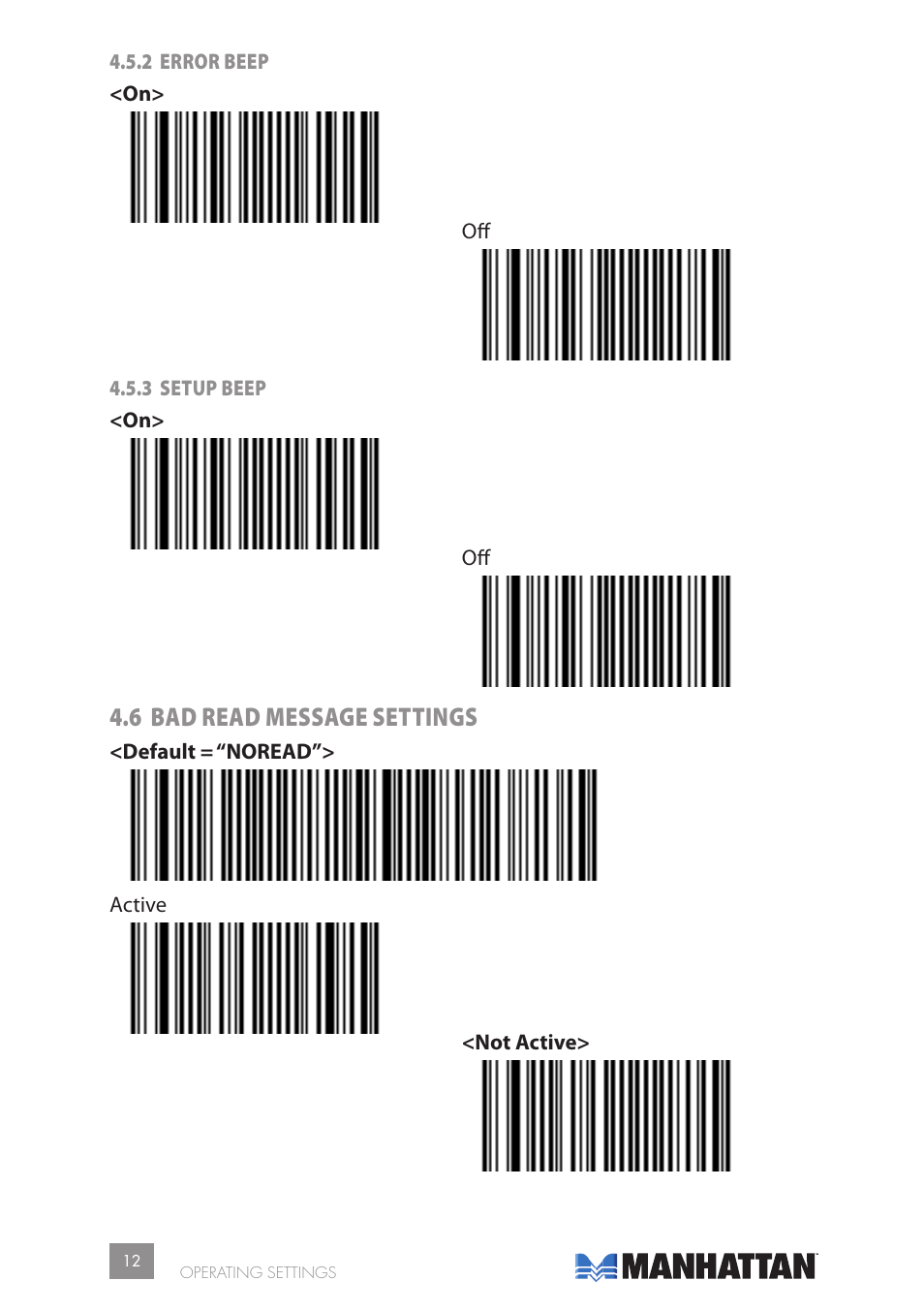 6 bad read message settings | Manhattan 177603 2D Barcode Scanner - Manual User Manual | Page 12 / 80