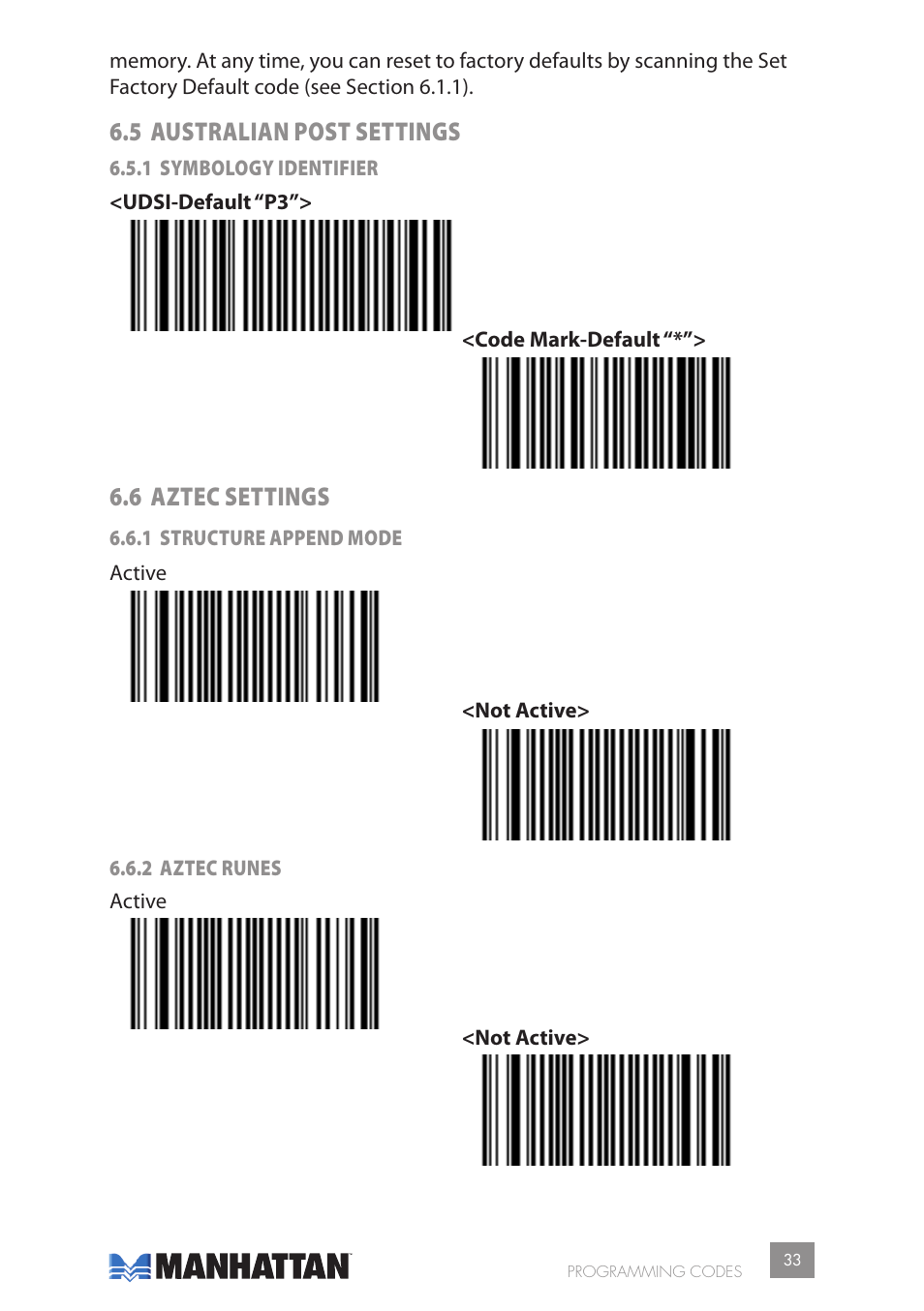 5 australian post settings, 6 aztec settings | Manhattan 177603 2D Barcode Scanner - Manual User Manual | Page 33 / 80