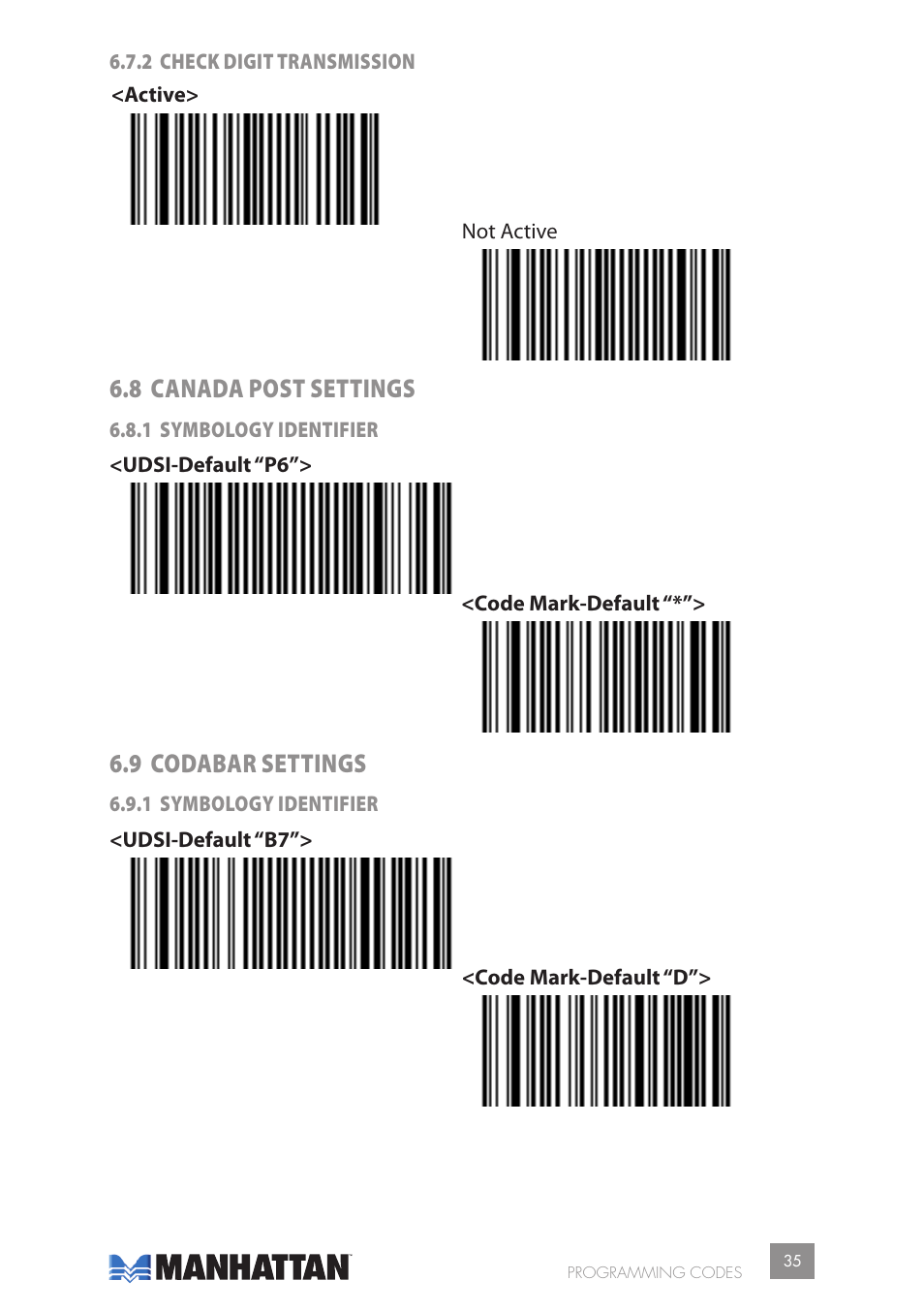 8 canada post settings, 9 codabar settings | Manhattan 177603 2D Barcode Scanner - Manual User Manual | Page 35 / 80