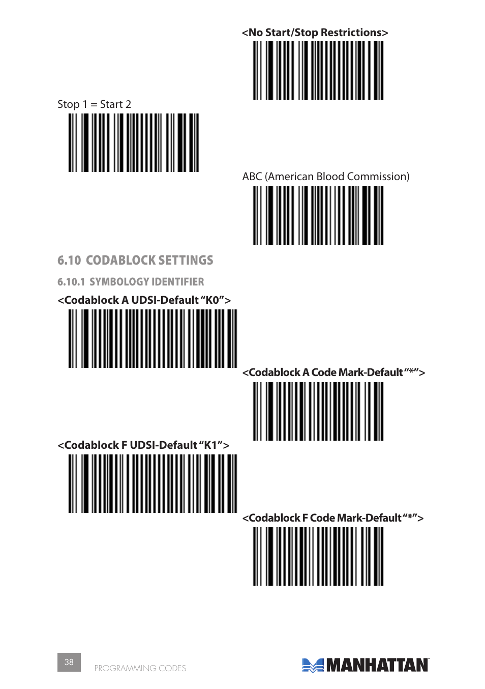 10 codablock settings | Manhattan 177603 2D Barcode Scanner - Manual User Manual | Page 38 / 80