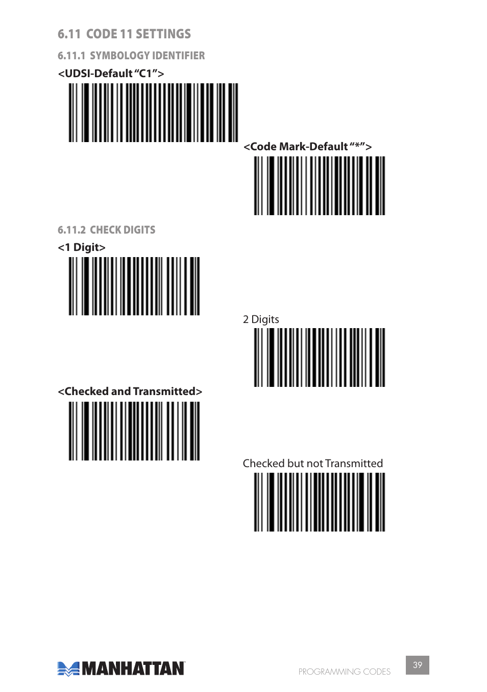 11 code 11 settings | Manhattan 177603 2D Barcode Scanner - Manual User Manual | Page 39 / 80