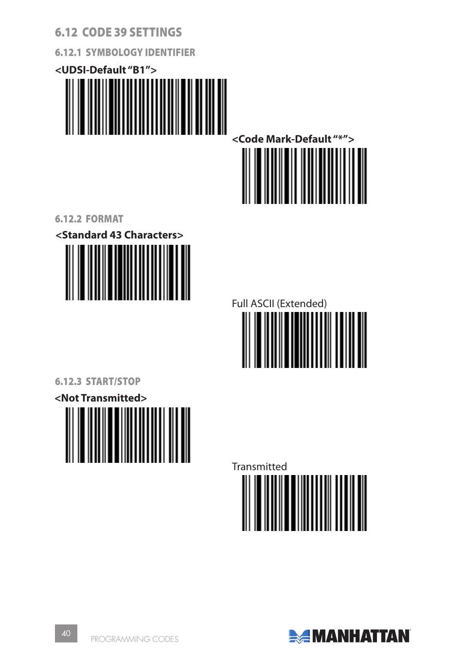 12 code 39 settings | Manhattan 177603 2D Barcode Scanner - Manual User Manual | Page 40 / 80