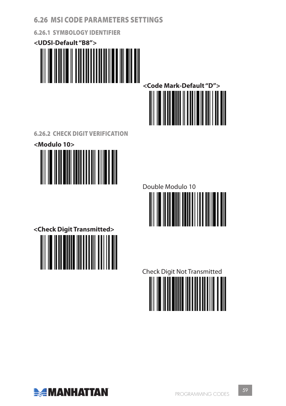 26 msi code parameters settings | Manhattan 177603 2D Barcode Scanner - Manual User Manual | Page 59 / 80