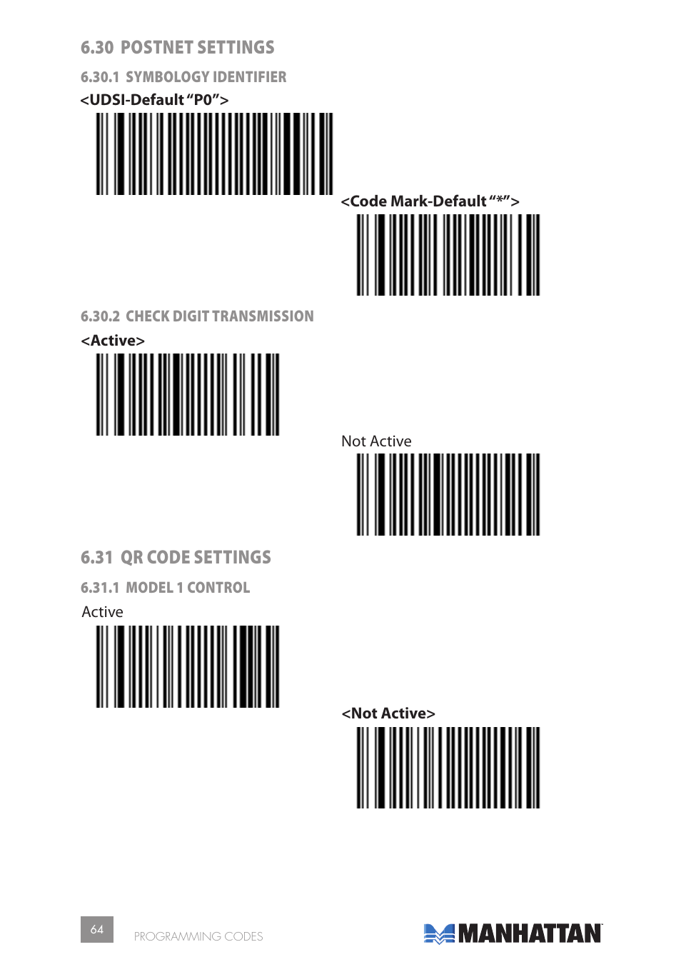 30 postnet settings, 31 qr code settings | Manhattan 177603 2D Barcode Scanner - Manual User Manual | Page 64 / 80