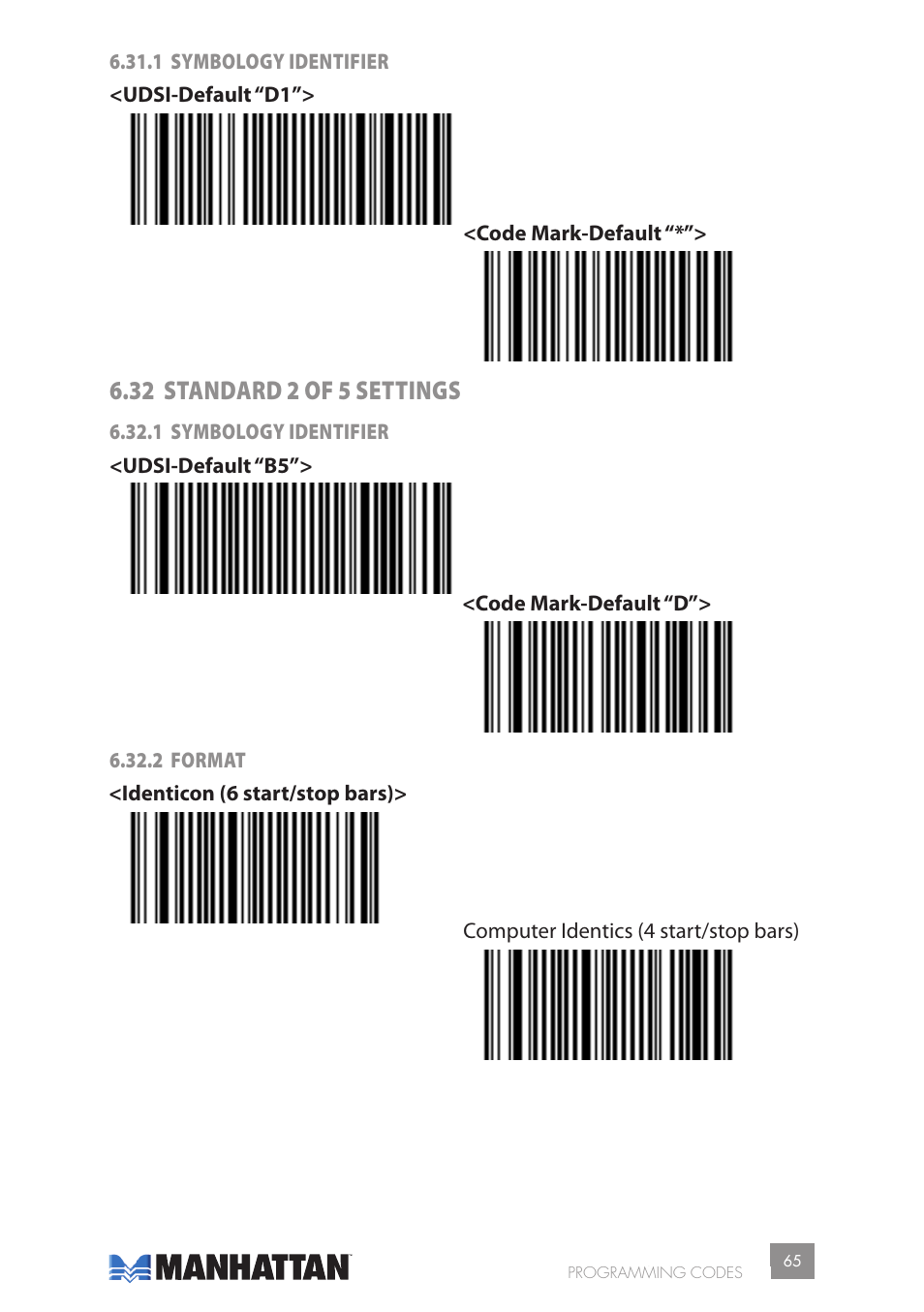 32 standard 2 of 5 settings | Manhattan 177603 2D Barcode Scanner - Manual User Manual | Page 65 / 80